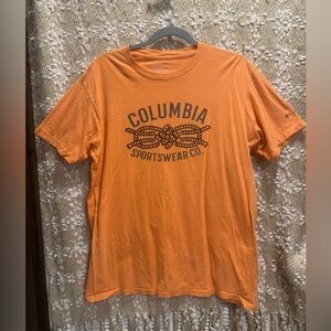 Columbia T Shirt Mens Large  Short Sleeve Fishing Knot Graphic Orange Cotton